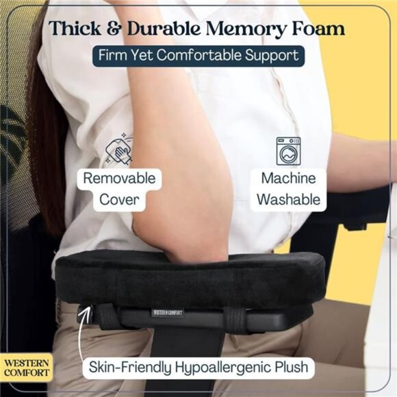 Thick Memory Foam Arm Pads for Office Chairs - Set of 2 Armrest Covers - Picture 2 of 7